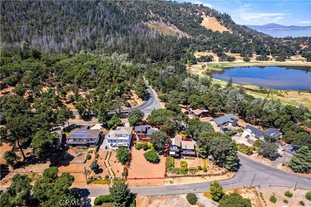 aerial view with a water and mountain view