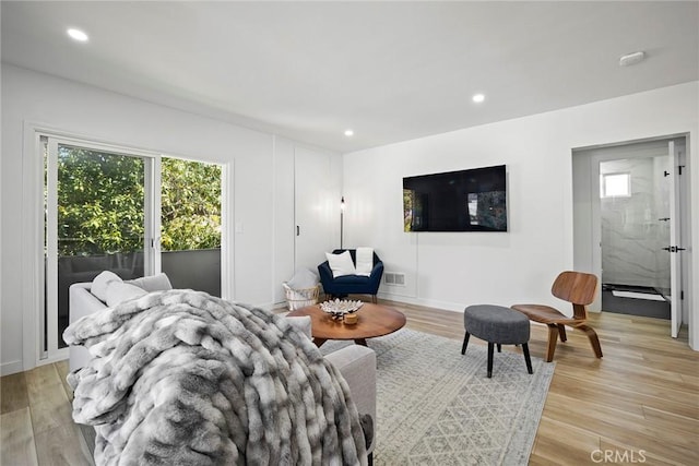 living room with light hardwood / wood-style floors