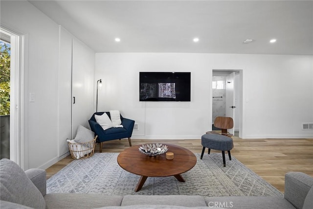 living room with light wood-type flooring