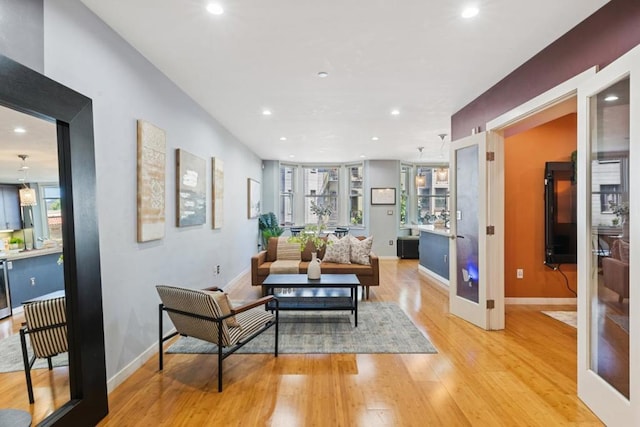 living room with light wood-type flooring