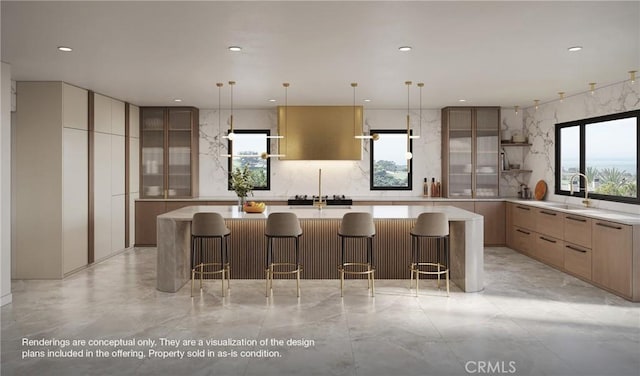 1 Gallery Pl, Newport Coast, CA 92657 - kitchen with light countertops, a large island, and a healthy amount of sunlight