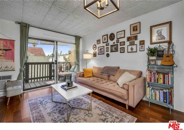 living room with dark wood-type flooring