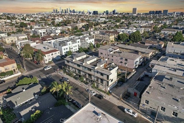 view of aerial view at dusk