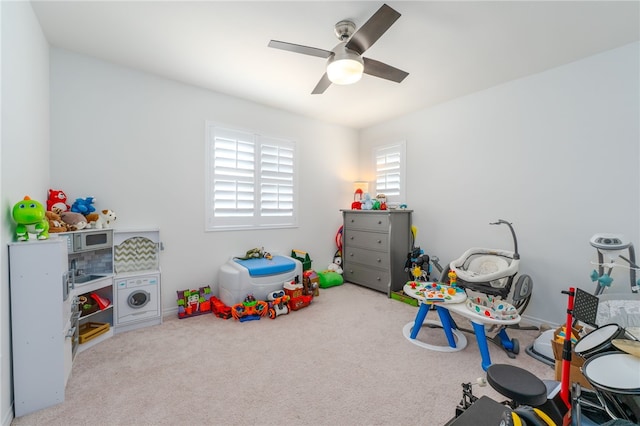 34334 Swordfern Pl, Murrieta, CA 92563 - rec room with light colored carpet and ceiling fan