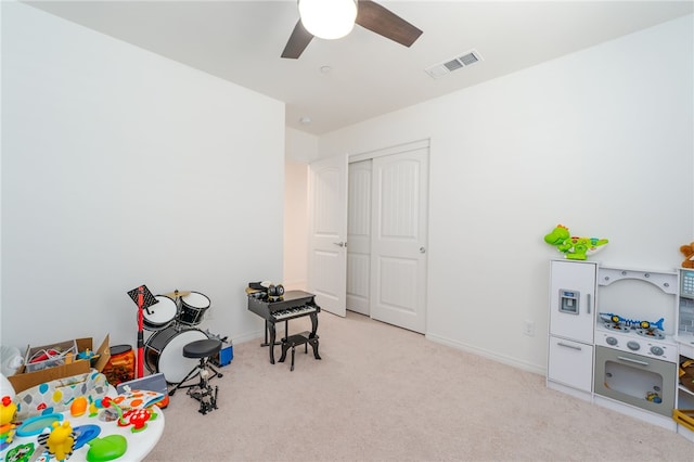 34334 Swordfern Pl, Murrieta, CA 92563 - game room featuring light carpet and ceiling fan