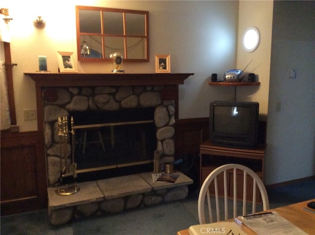 living room with a fireplace