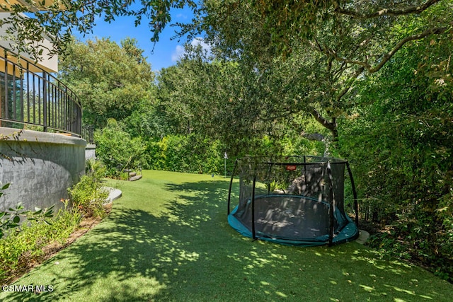 view of yard with a trampoline