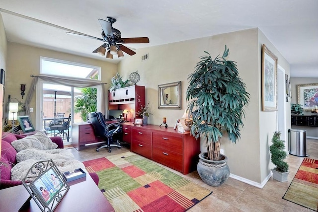 office area with ceiling fan