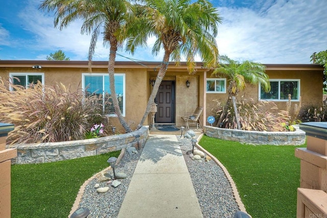 ranch-style house with a front lawn