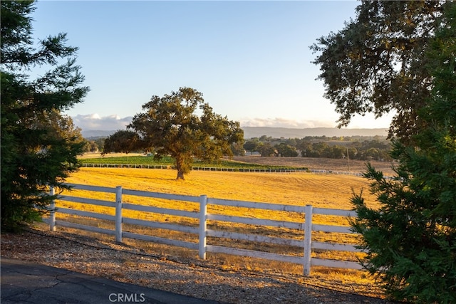 yard at dusk with a rural view