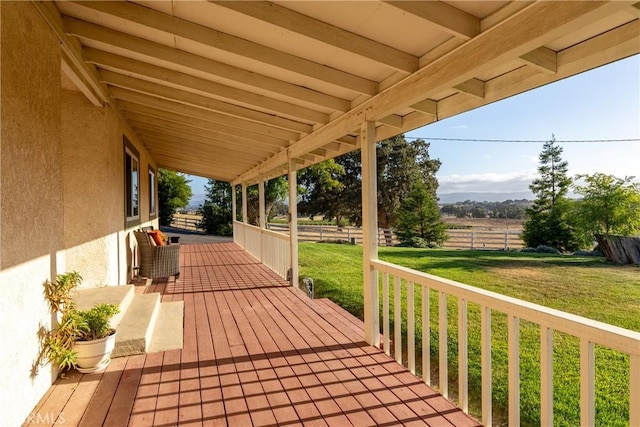 deck featuring a yard and fence