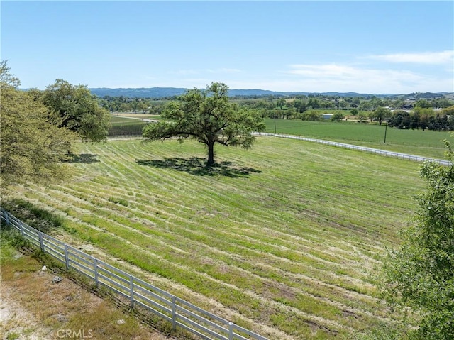 view of yard featuring a rural view and fence