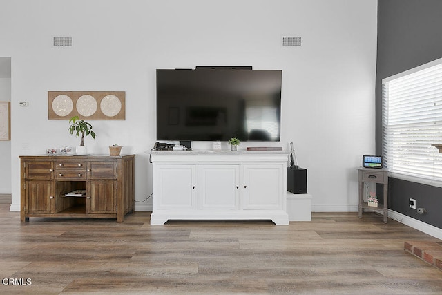 living room with light hardwood / wood-style floors