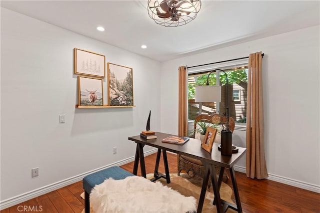 office space featuring dark hardwood / wood-style floors