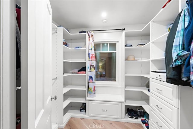 walk in closet featuring light wood-style flooring