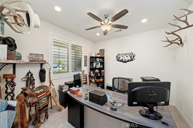 home office featuring ceiling fan