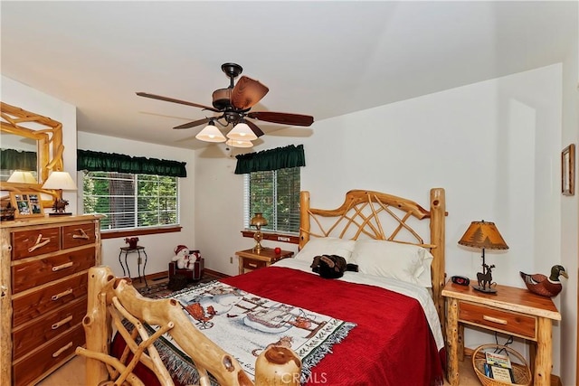 bedroom featuring ceiling fan