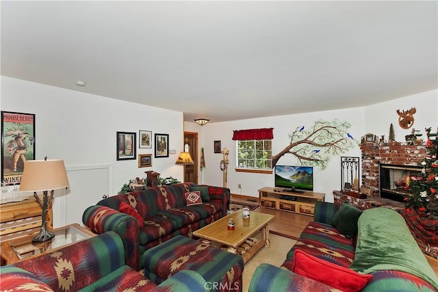 living room with a fireplace