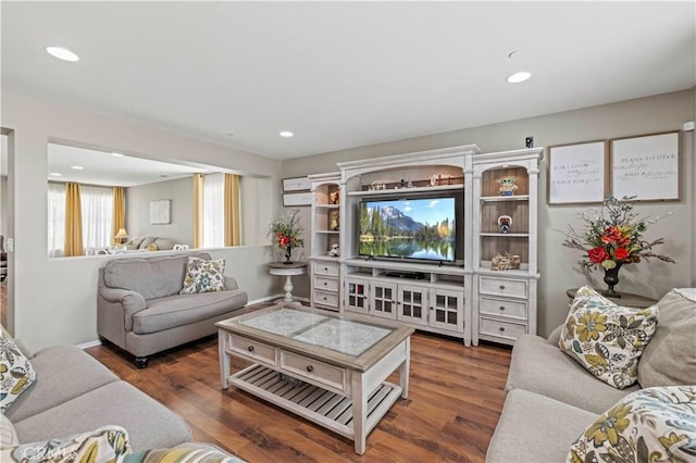 living room featuring dark hardwood / wood-style floors