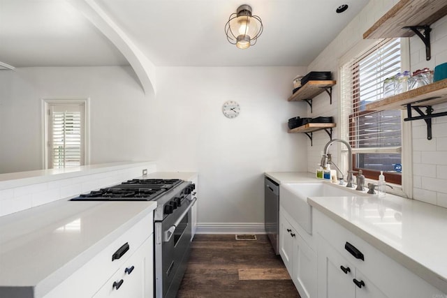 kitchen featuring white cabinetry, plenty of natural light, stainless steel appliances, and dark hardwood / wood-style floors