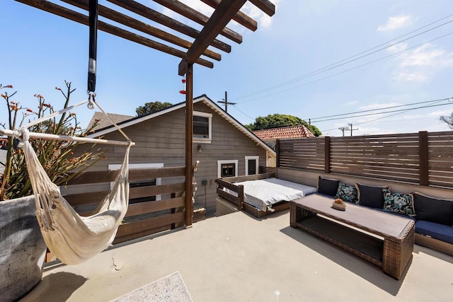 view of patio / terrace with a pergola and an outdoor hangout area