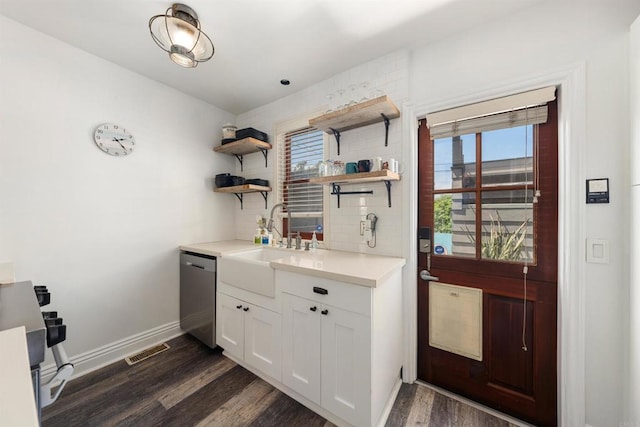 interior space featuring sink and dark hardwood / wood-style floors