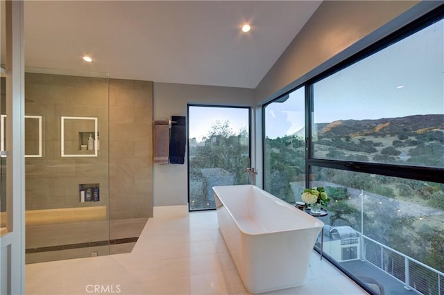 bathroom with tile patterned floors and a bathing tub