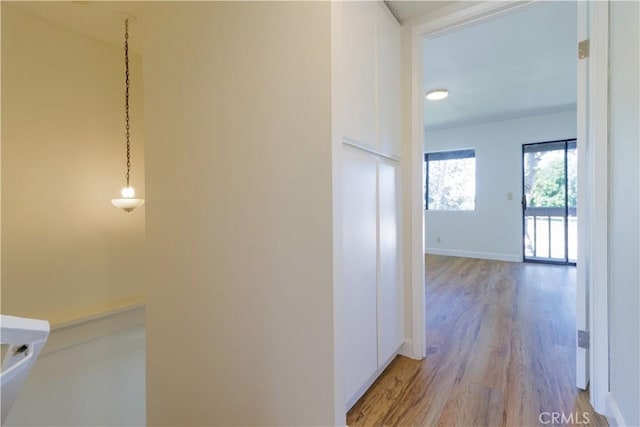 hallway with light hardwood / wood-style flooring