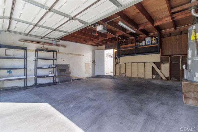 garage with a garage door opener and gas water heater