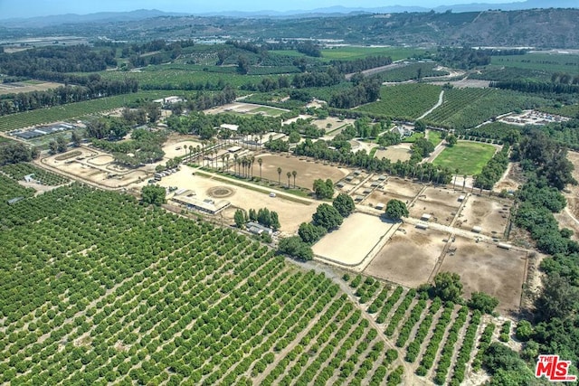 drone / aerial view featuring a mountain view and a rural view