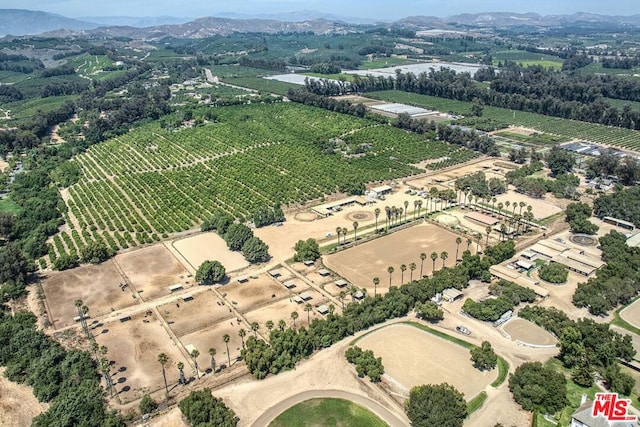 birds eye view of property with a rural view and a mountain view