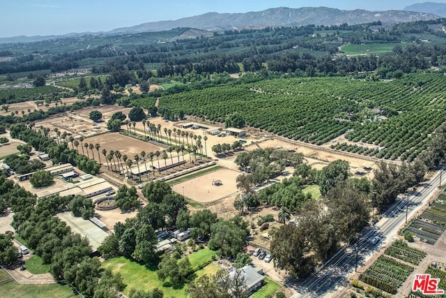 birds eye view of property with a mountain view and a rural view