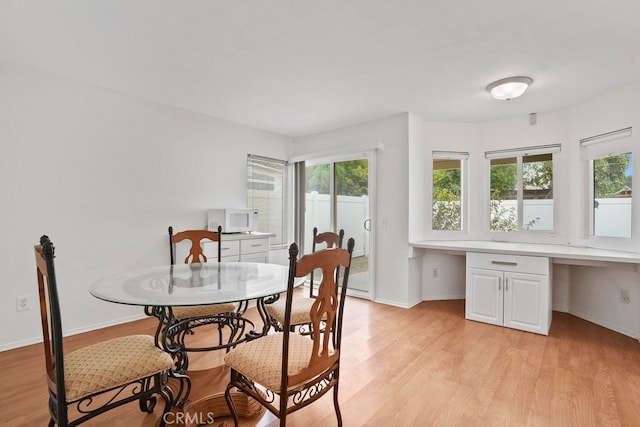 dining room with light hardwood / wood-style floors and a healthy amount of sunlight