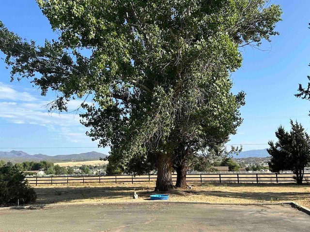 view of yard with a rural view and a mountain view