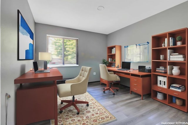 home office featuring light hardwood / wood-style flooring