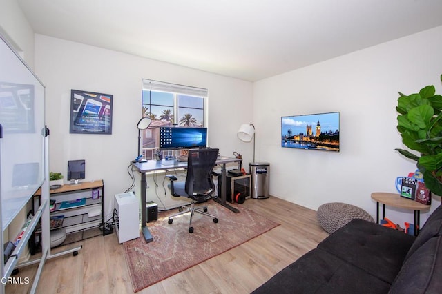 office with light wood-type flooring