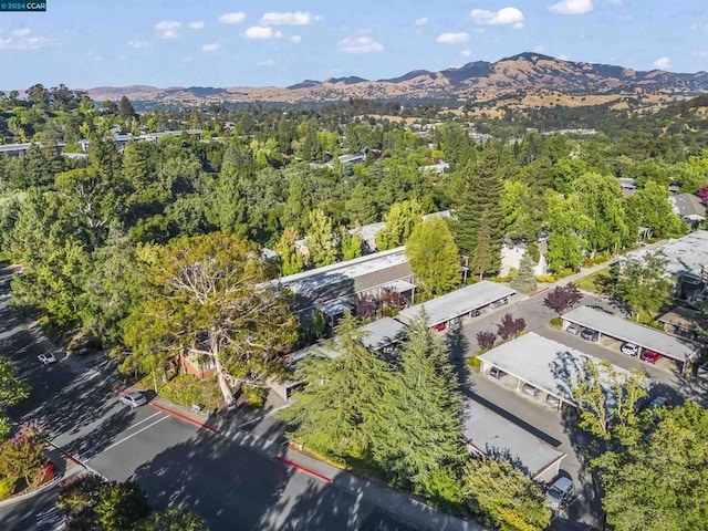 drone / aerial view featuring a mountain view