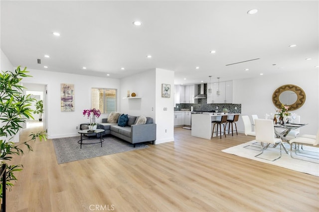 living room featuring light wood-type flooring