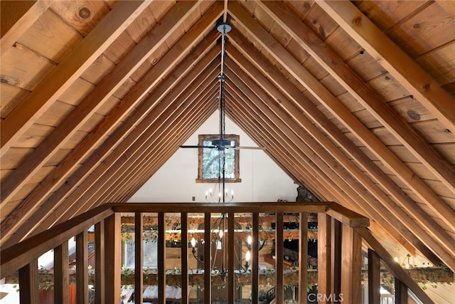 room details featuring wood ceiling and beam ceiling