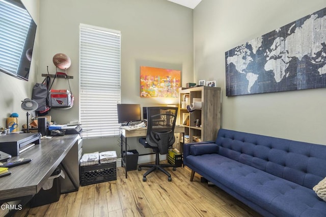 office space with light hardwood / wood-style floors