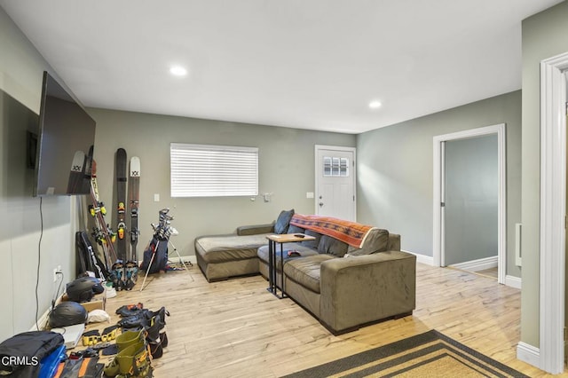 living room with light hardwood / wood-style flooring