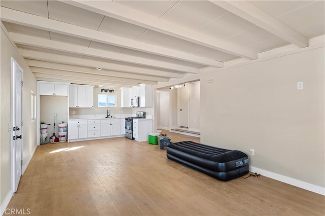 interior space featuring light wood-type flooring and sink