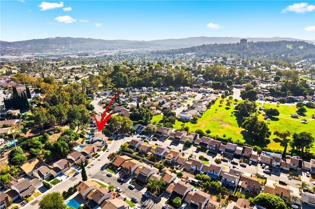 bird's eye view featuring a mountain view