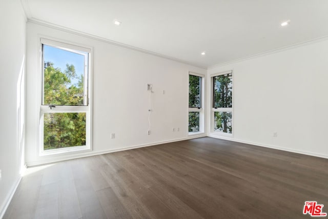 unfurnished room featuring crown molding and dark hardwood / wood-style floors