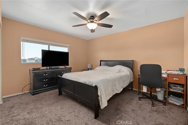 bedroom featuring carpet floors and ceiling fan