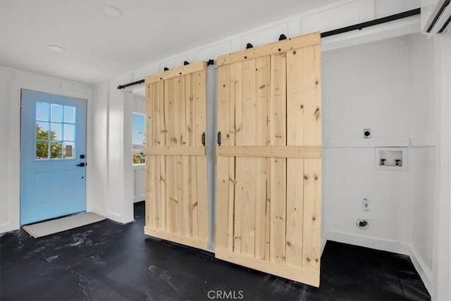 interior space with a barn door