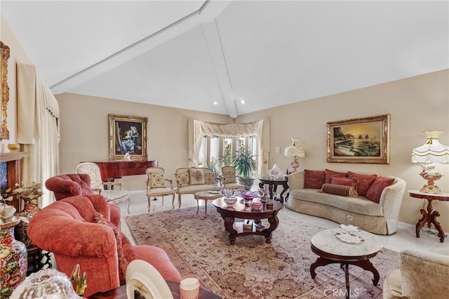 living room with lofted ceiling