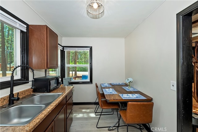 kitchen with sink and light hardwood / wood-style floors