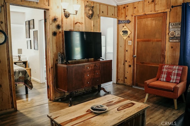 living room with dark wood-type flooring