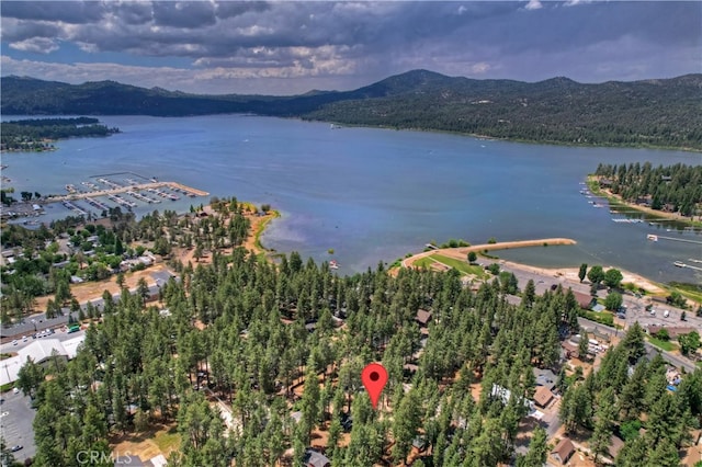 aerial view with a water and mountain view